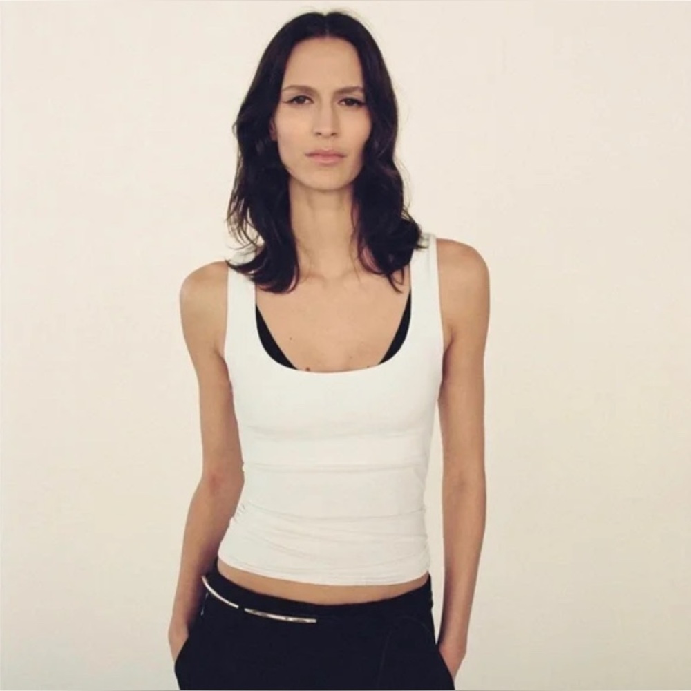 Like New Zara Ivory Square Neck Tank Top - Small